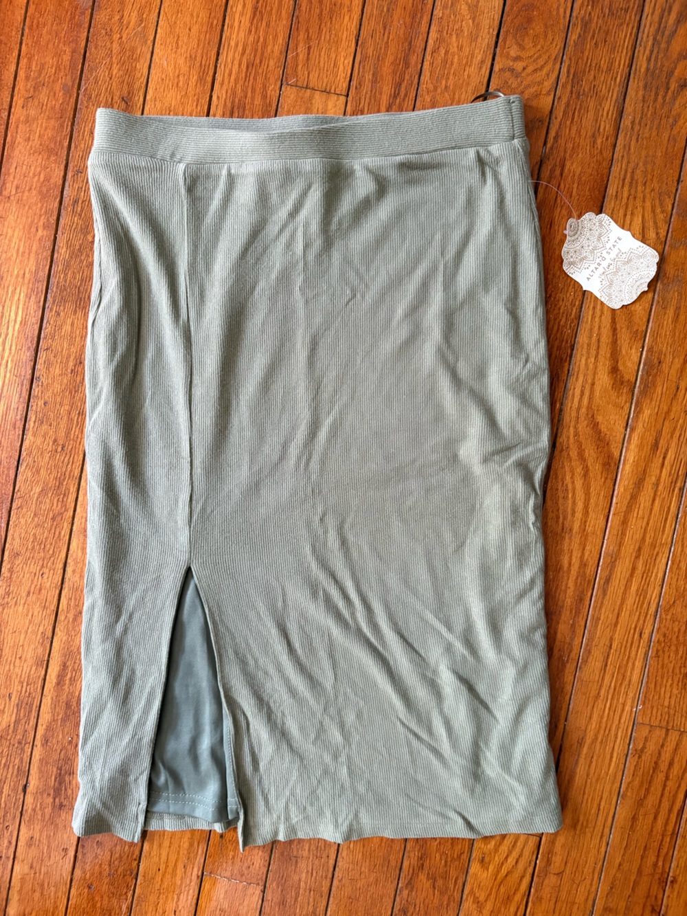 Altar'd State Sage Green Ribbed Pencil Skirt